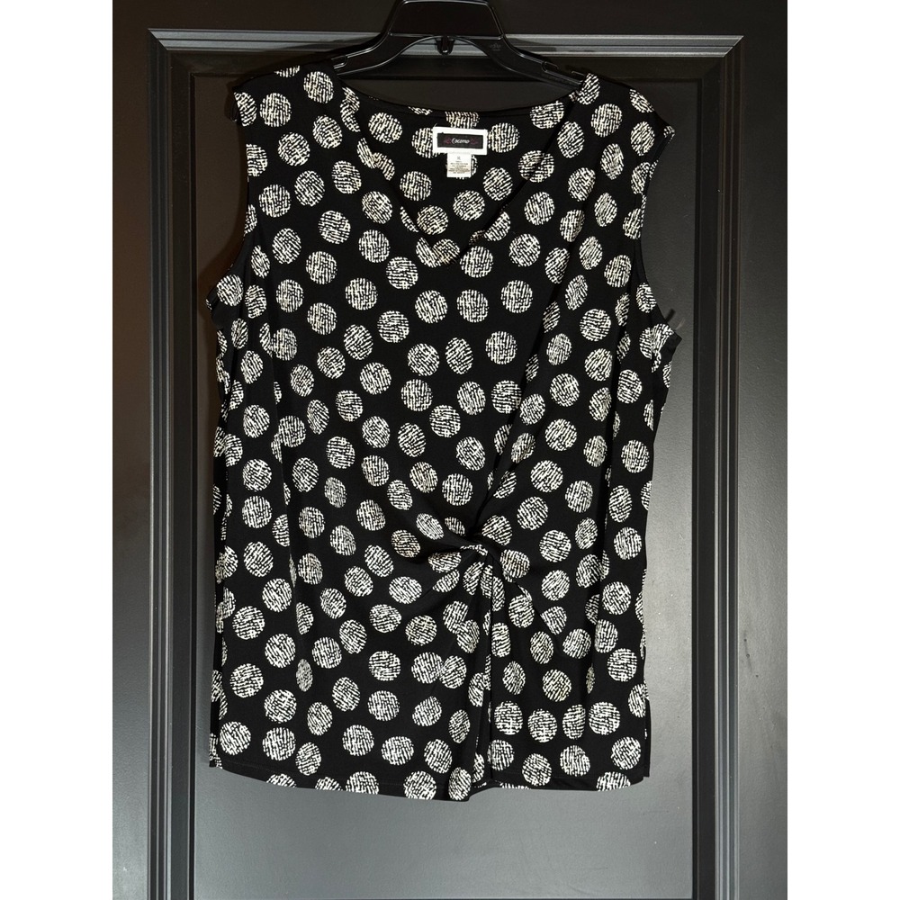 Black‎ & White Polka Dot Sleeveless Top Blouse Women's XL Career Casual